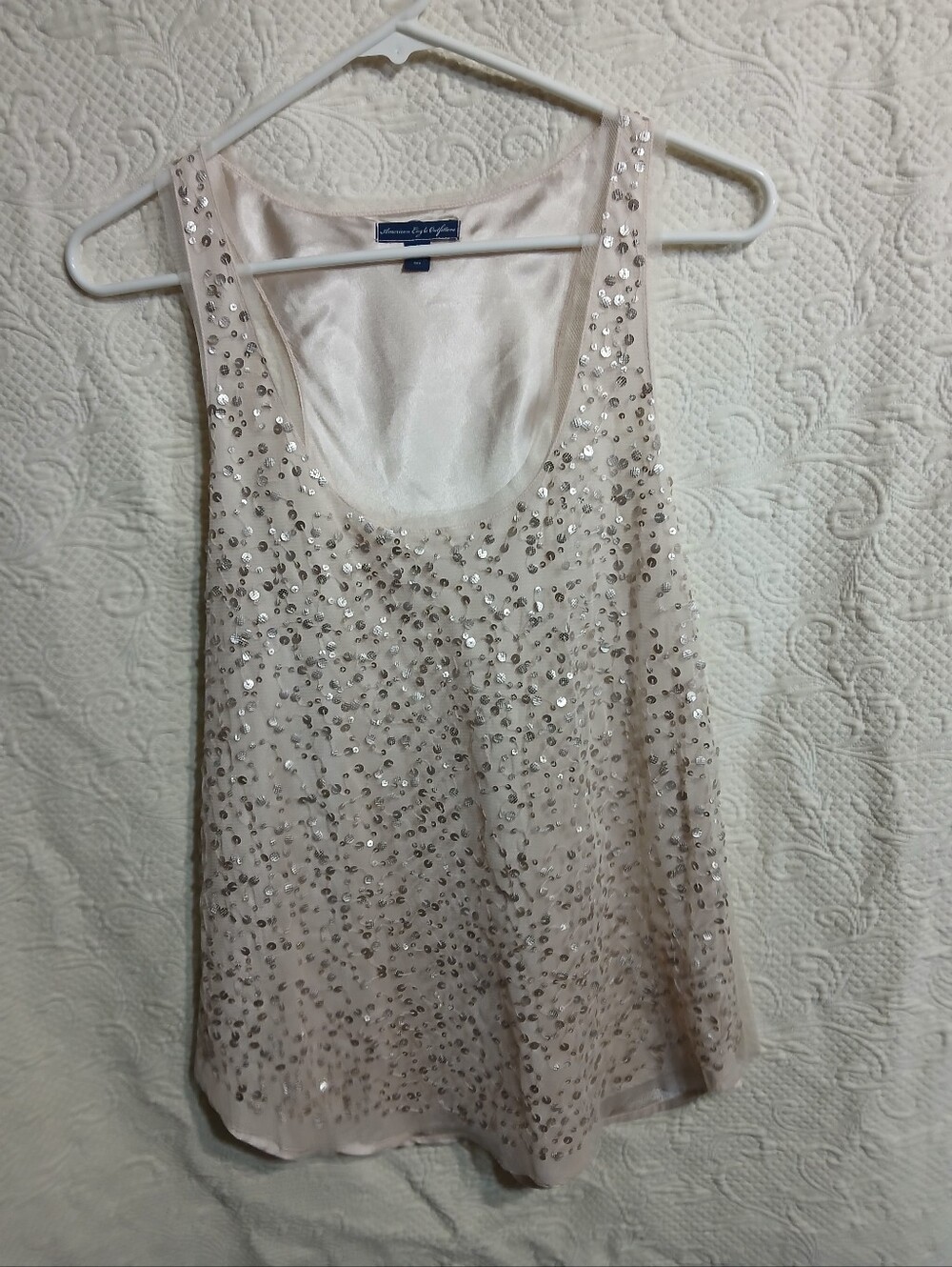 American Eagle Sequin Tank Top Racer Back Fully Lined Tank Size 10 Coquette